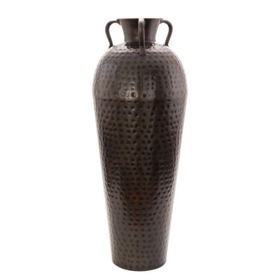 Deco 79 Metal Tall Floor Mediterranean Style Vase with Hammered Details and Handles, 12" x 12" x 32", Brown