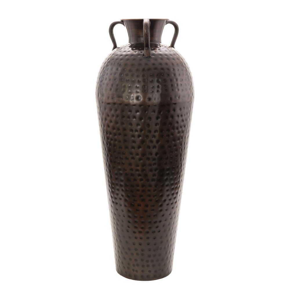 Deco 79 Metal Tall Floor Mediterranean Style Vase with Hammered Details and Handles, 12" x 12" x 32", Brown