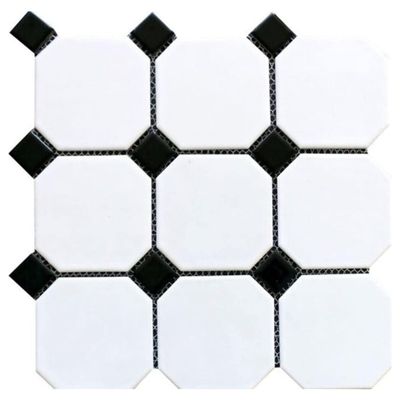 Tenedos 4" White Octagon Matte Porcelain Mosaic Tile with Glossy Black Dots for Bathroom Floor, Shower Wall, Kitchen Backsplash, Pool, Accent Decor (1 Sheet)