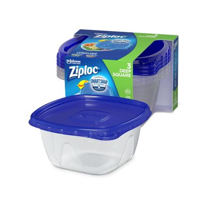 Ziploc Food Storage Meal Prep Containers Reusable for Kitchen Organization, Smart Snap Technology, Dishwasher Safe, Deep Square, 3 Count