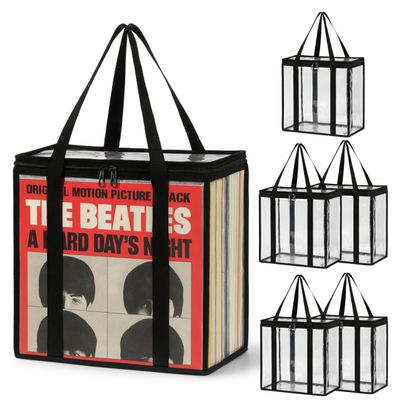 Evelots CD Storage Bag-Zippered-Clear-Handles-Black Top-Parent (Vinyl Storage Bag, 6-Pack)