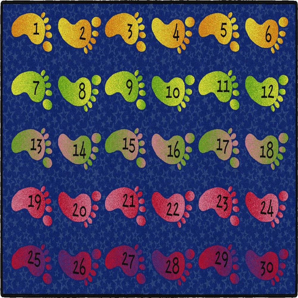 Flagship Carpets Counting Feet Rainbow Numbers Educational Rug for Classroom Carpet or At Home Educational Learning Area, Playroom, Kid's Bedroom Mat, 4' x 6', Blue/Multi-Color