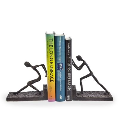 Danya B. Men Pushing Metal Bookend Set. Iron Metal Art for Home and Office Decor  Decorative bookends for Shelves. Perfect Accents for Your Book Shelf or Coffee Table Book Organization