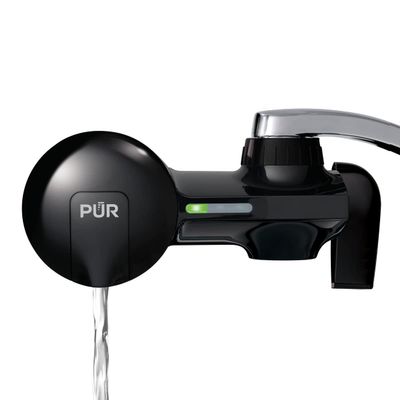 PUR Horizontal Faucet Mount Water Filtration System with Lead Reducing Filter for Cleaner, Filtered Tap Water, Lasts 100 Gallons, Sink Water Filter, Fits Most Kitchen or Bathroom Faucets, Black