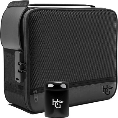 Herb Guard XL Smell Proof Bag & Airtight Case with Combination Lock (Container Holds Up to 5 Ounces) - Includes YKK Zippers, 250ml / Half oz Smell Proof Jar, Built in Tray & Travel Bags (Black)