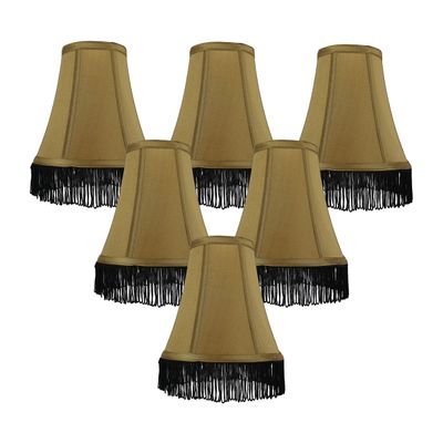 Urbanest Set of 6 Gold with Black Fringe Silk Bell Chandelier Lamp Shade, 3-inch by 6-inch by 5-inch, Clip-on