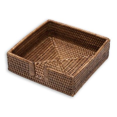 Caspari Rattan Luncheon Napkin Holder in Dark Natural Brown, 1 Each