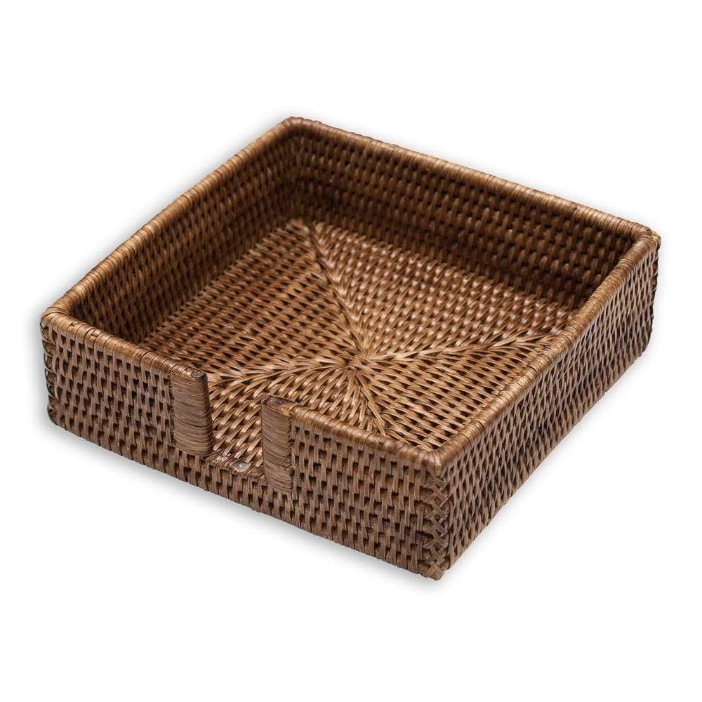 Caspari Rattan Luncheon Napkin Holder in Dark Natural Brown, 1 Each