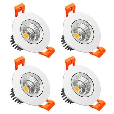 LightingWill 2inch LED Dimmable Downlight, 3W COB Recessed Ceiling Light, Warm White 3000K-3500K, CRI80, 25W 220LM Halogen Bulbs Equivalent, White (4 Pack)