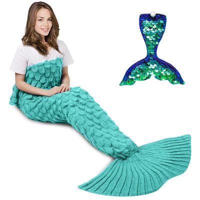 AmyHomie Mermaid Tail Blanket for Adults, Crochet Mermaid Blanket for Women Soft All Seasons Sleeping Blankets Gift for Teen Girls (ScaleMint,Adults)