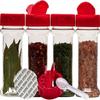 Decony Spice Containers 10 sets - 7 oz. clear plastic pet spice jars storage container bottles with red sifter spoon caps - 10 bottles with caps - plus 2 mini spoons view 1
