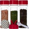 Decony Spice Containers 10 sets - 7 oz. clear plastic pet spice jars storage container bottles with red sifter spoon caps - 10 bottles with caps - plus 2 mini spoons view 4