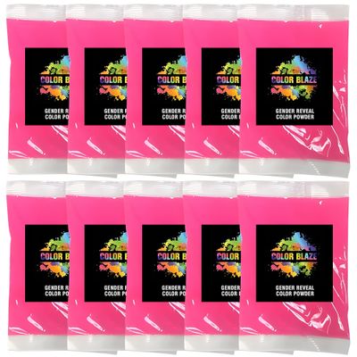 Color Blaze Baby Gender Reveal Color Powder Packets - 75 g Each - 10 Packs of Pink Colored Powder for Girl - For Car & Motorcycle Burnout, Exhaust, Color Toss, Photoshoot, Party & Festival - Pink