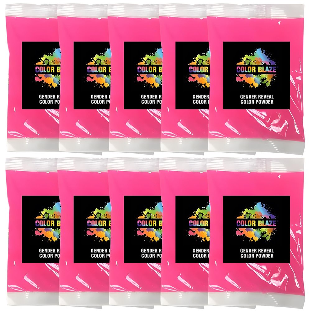 Color Blaze Baby Gender Reveal Color Powder Packets - 75 g Each - 10 Packs of Pink Colored Powder for Girl - For Car & Motorcycle Burnout, Exhaust, Color Toss, Photoshoot, Party & Festival - Pink