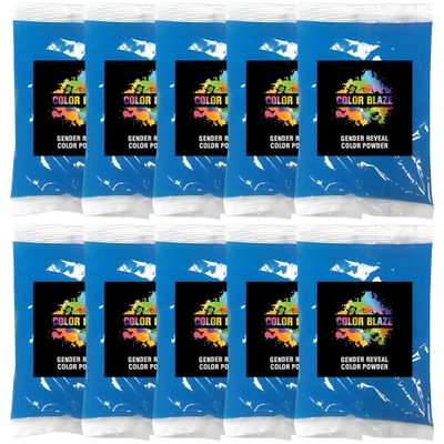 Color Blaze Baby Gender Reveal Color Powder Packets - 75 g Each - 10 Packs of Blue Colored Powder for Boy - For Car & Motorcycle Burnout, Exhaust, Color Toss, Photoshoot, Party & Festival - Blue