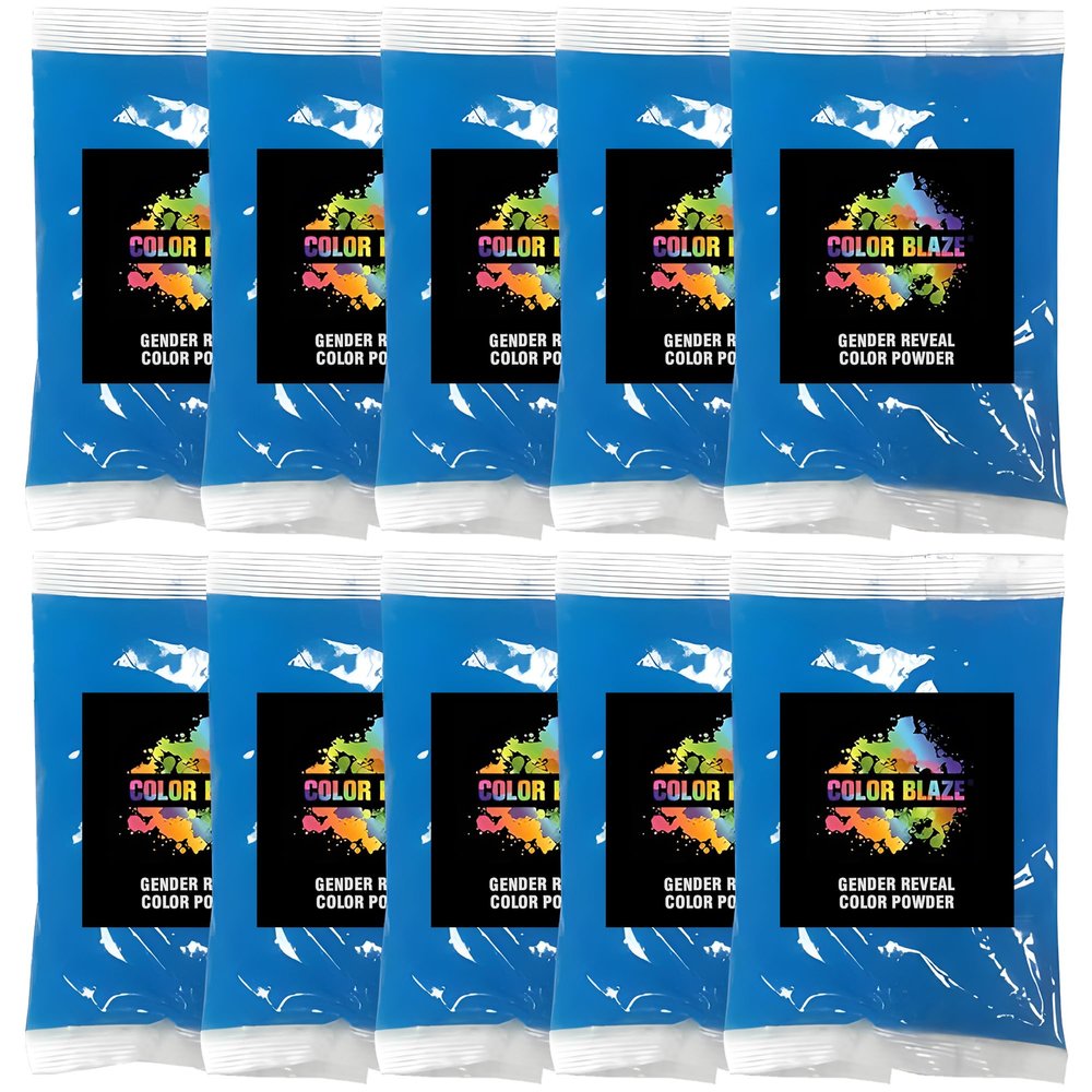 Color Blaze Baby Gender Reveal Color Powder Packets - 75 g Each - 10 Packs of Blue Colored Powder for Boy - For Car & Motorcycle Burnout, Exhaust, Color Toss, Photoshoot, Party & Festival - Blue