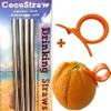 4 Stainless Steel Wide Smoothie Straws + Cleaning Brush + Citrus Peeler - CocoStraw Large Straight Frozen Drink Straw view 2