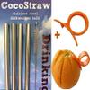 4 Stainless Steel Wide Smoothie Straws + Cleaning Brush + Citrus Peeler - CocoStraw Large Straight Frozen Drink Straw view 3