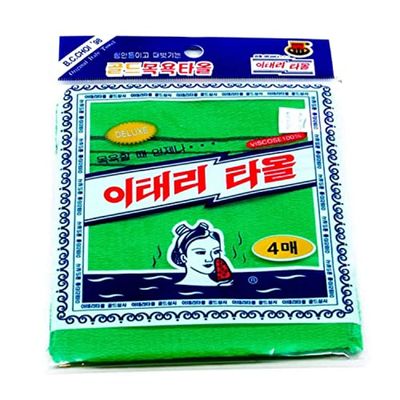 GOLDSANGSA-Korean Exfoliating Towel Washcloth Mitts 4pcs(Green)/ Korean Italy Towel Skincare Exfoliating Body Scrub Bath Cloth for Remove Dead Skin