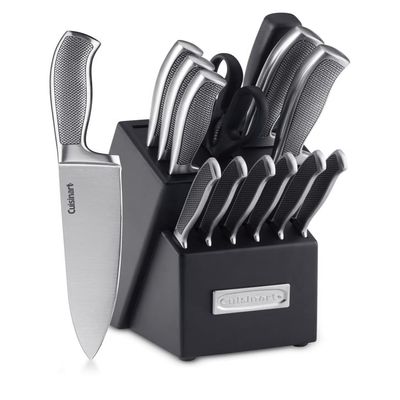 CUISINART Block Knife Set, 15pc Cutlery Knife Set with Steel Blades for Precise Cutting , Lightweight, Stainless Steel, Durable & Dishwasher Safe,C77SS-15P