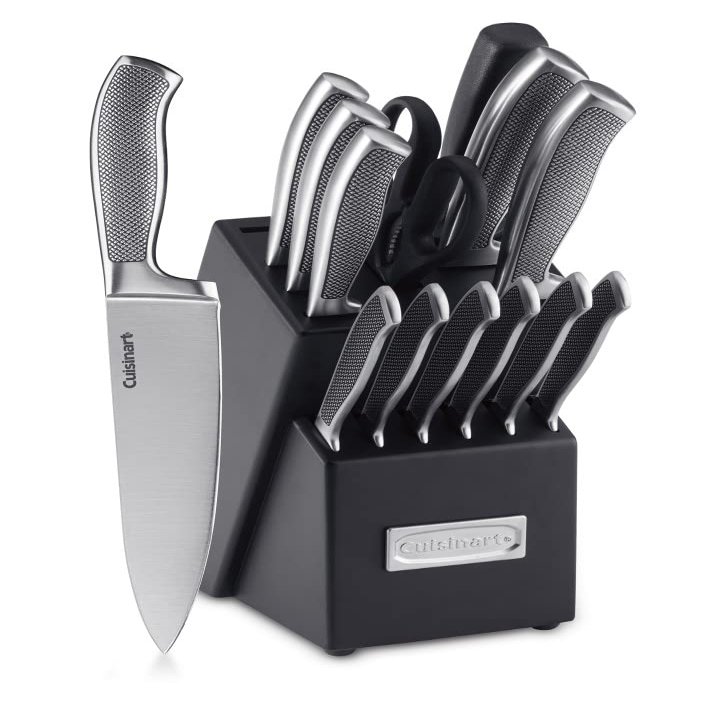 CUISINART Block Knife Set, 15pc Cutlery Knife Set with Steel Blades for Precise Cutting , Lightweight, Stainless Steel, Durable & Dishwasher Safe,C77SS-15P