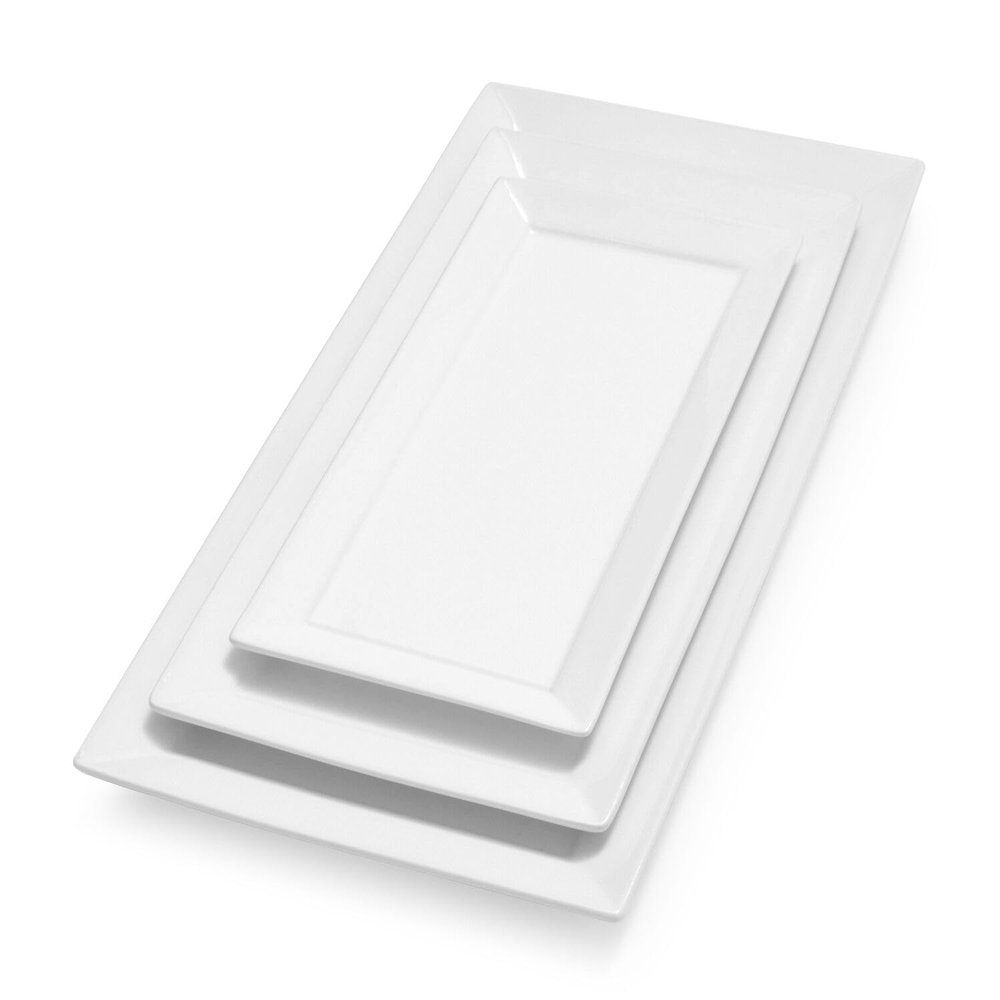 Sur La Table Porcelain Platter Set of 3 Classic White Serving Trays in 15", 12.5" & 10" Sizes, Oven, Microwave, Freezer & Dishwasher