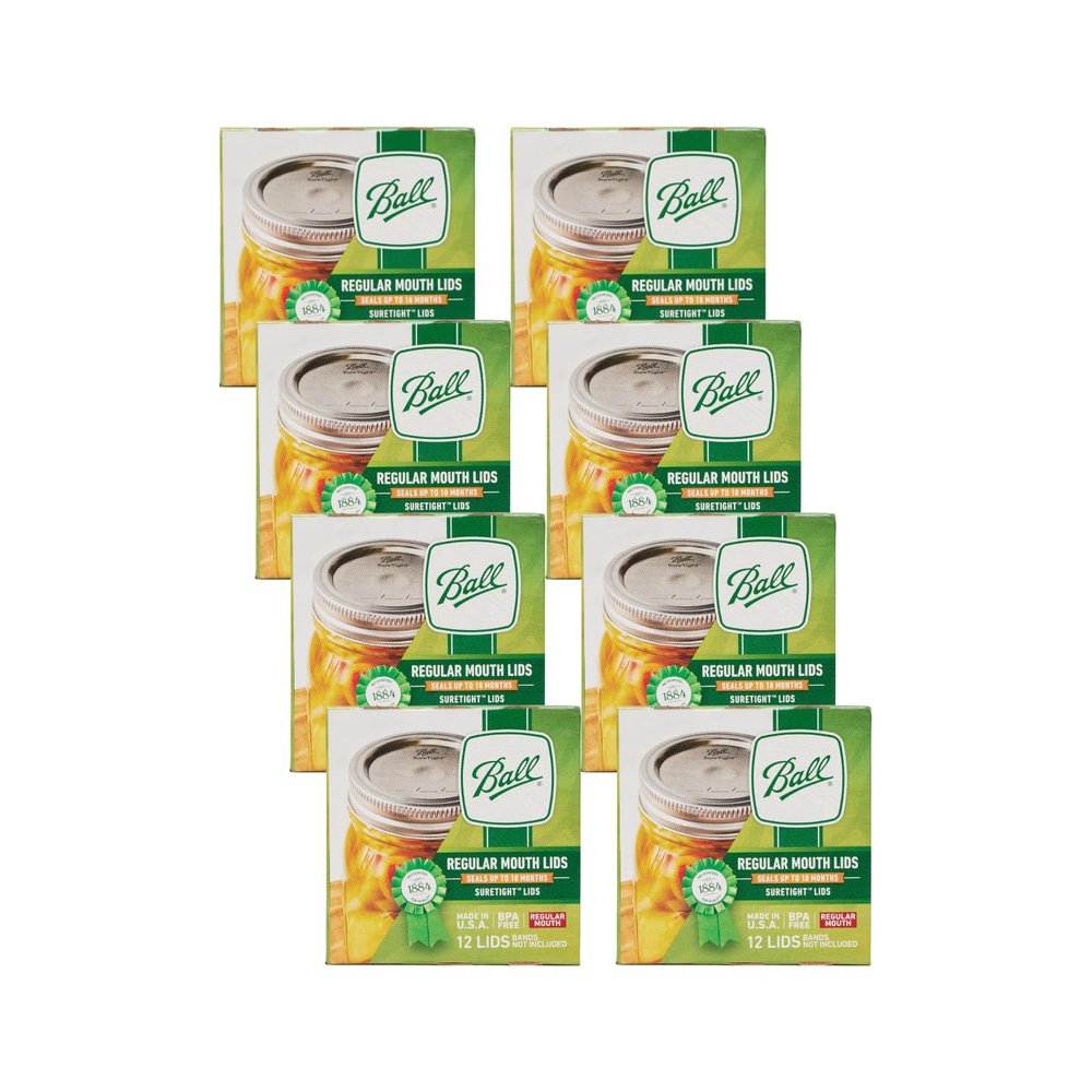 Ball Regular Mouth Lids for Glass Mason Jars, Used for Canning, Pickling, Juice, Jam, Jelly 12-Count, Pack of 8 (96-Lids Total)