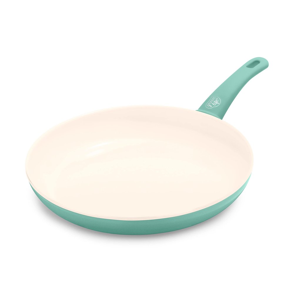GreenLife Soft Grip Healthy Ceramic Nonstick 12" Frying Pan Skillet, PFAS-Free, Dishwasher Safe, Turquoise