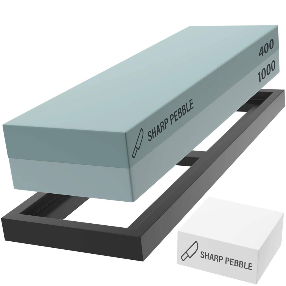 Sharp Pebble Premium Whetstone Knife Sharpening Stone 2 Side Grit 400/1000 Wetstone Kit -Wetstone Kitchen Knife Sharpener with Flattening Stone & NonSlip Rubber Base