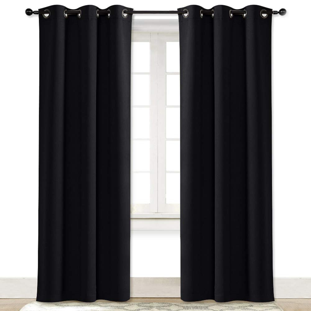 NICETOWN Soundproof Thermal Insulated Blackout Curtain Thermal Insulated Solid Grommet Room Darkening Drape for Dining Room (Single Panel, 42 inches by 84 inch, Black)