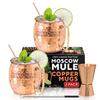 Benicci Moscow Mule Copper Mugs - Set of 2, 100% HANDCRAFTED - Food Safe Pure Copper Solid Mugs - 16 oz Gift Set with Premium Quality Cocktail Straws, Straw Cleaning Brush and Jigger! view 1