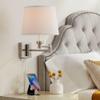 360 Lighting Vero Modern Swing Arm Wall Lamp with USB Charging Port Brushed Nickel Plug-in Light Fixture White Drum Shade for Bedroom Bedside House Reading Living Room Home Hallway Dining view 2