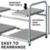 Simple Houseware Under Sink 2-Tier Heavy Duty Expandable Rack Organizer, Adjustable Width 15.7525 Inches with 4 Shelf Height Levels, Silver view 4