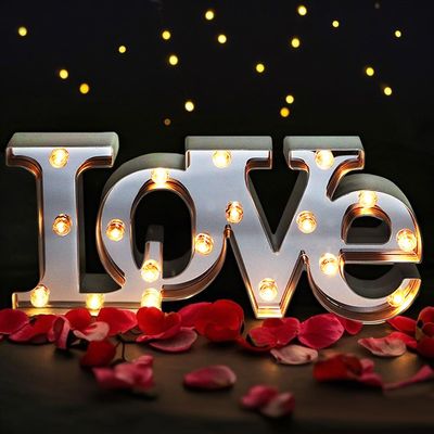 Bright Zeal 16" x 7" Large LOVE Decor For Bedroom LED Marquee Sign (MIRROR Front) - LOVE Sign Light Home Decor For Wall And Table - Wedding Decorations Lights - Romantic Signs Valentines Day Dcor