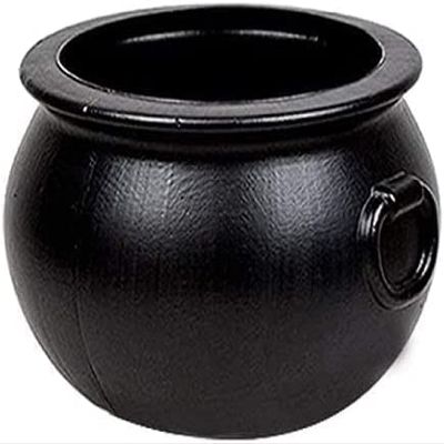 PMU Large 16 Inch Halloween Cauldron Pot of Gold Black Plastic Witch Cauldron bowl, Indoor & Outdoor Decorations