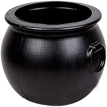 PMU Large 16 Inch Halloween Cauldron Pot of Gold Black Plastic Witch Cauldron bowl, Indoor & Outdoor Decorations