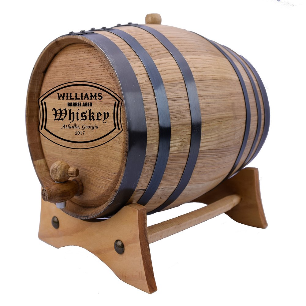 Personalized - Custom American White Oak Aging Barrel - (5 Liters, Black Hoops)