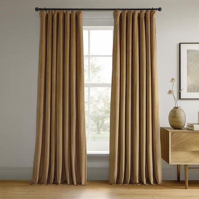 HPD Half Price Drapes Signature Velvet Thermal Blackout Curtains for Living Room 84 Inch Long (1 Panel) Rod Pocket Insulated Blackout Curtains for Bedroom Window Curtains, 50W x 84L, Amber Gold