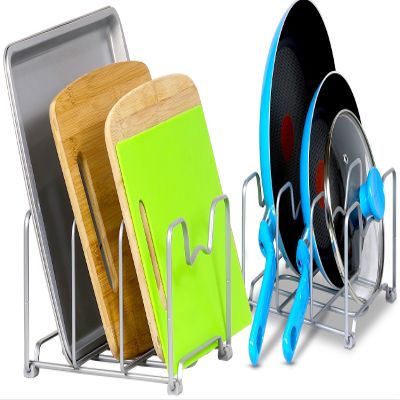 Simple Houseware Kitchen Cabinet Pantry and Bakeware Organizer Rack Holder, Silver - 2 Pack