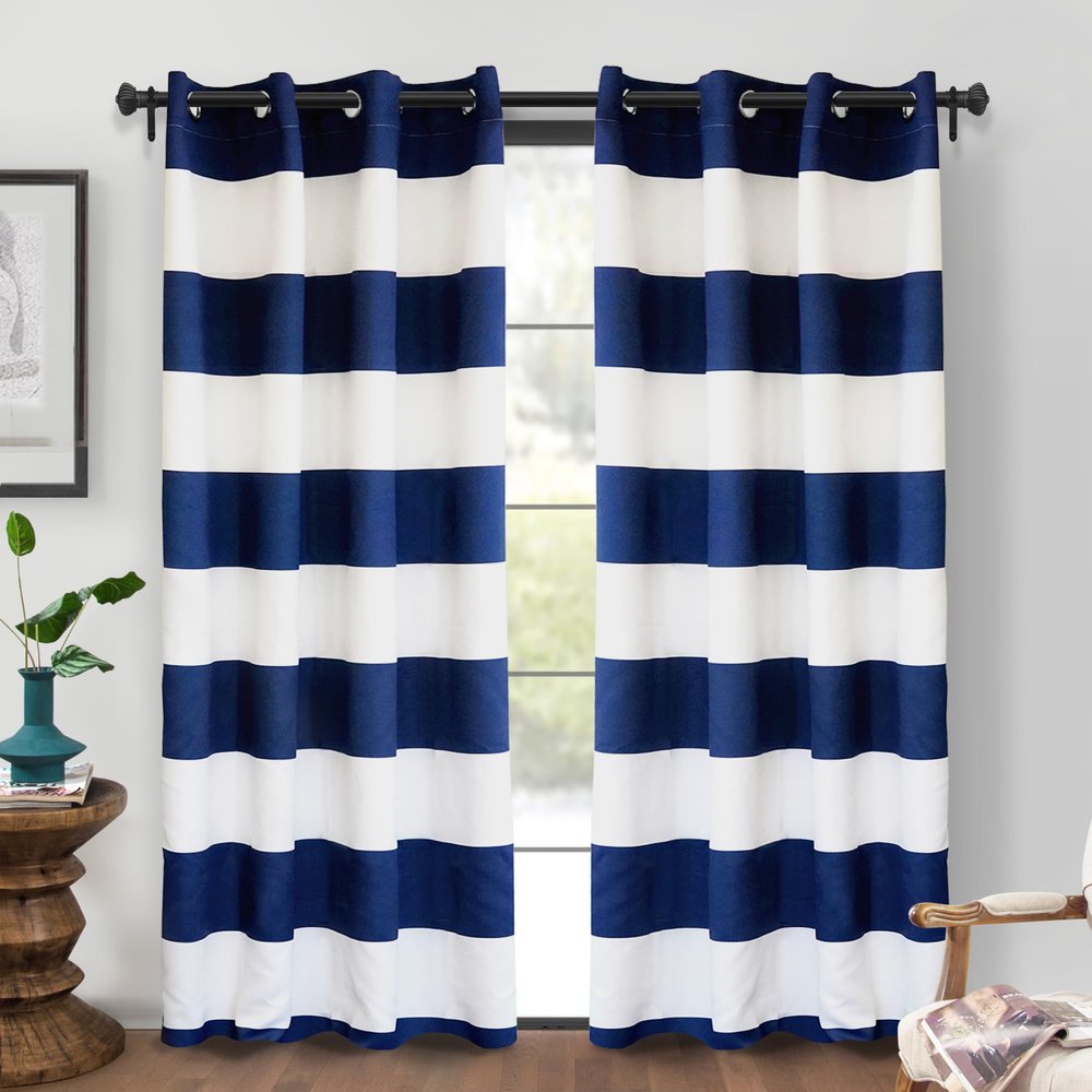 DriftAway Navy Striped Room Darkening Curtains Patriotic Horizontal Stripe Classic Grommet Drapes for Bedroom Living Room Thermal Insulated Panels for Boys Kids Holidays July 4th Labor Day