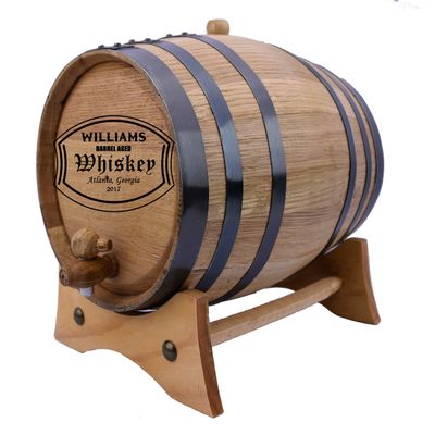 Personalized - Custom American White Oak Aging Barrel - (2 Liters, Black Hoops)