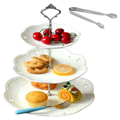 Cupcake Stand- Jusalpha 3-Tier White Porcelain Cake Stand Dessert Stand-Cupcake Stand-Tea Party Serving Platter, Comes in a Gift Box- Free Sugar Tong