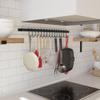 Wallniture Casto 30" Gourmet Kitchen Rail with 15 S Hooks for Hanging Kitchen Utensils Set and Cookware, Iron, Frosty Black view 4