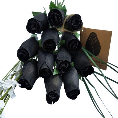 The Original Wooden Rose Halloween All Black Gothic Flower Bouquet Closed Bud (1 Dozen)