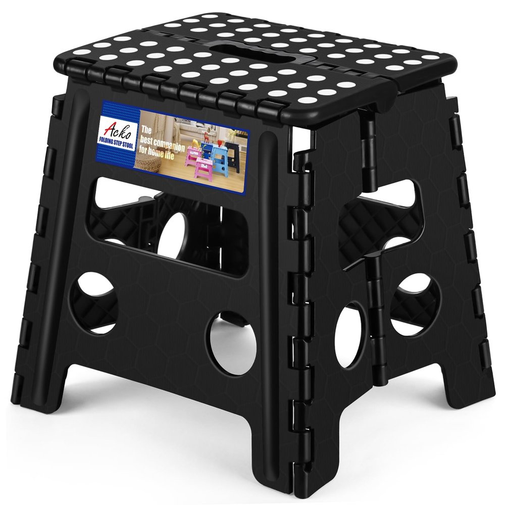 ACKO Folding Step Stool 13 inch Heavy Duty Plastic Foldable Step Stool for Kids and Adults, Small Collapsible Fold Up Stepping Stool 1 Pack
