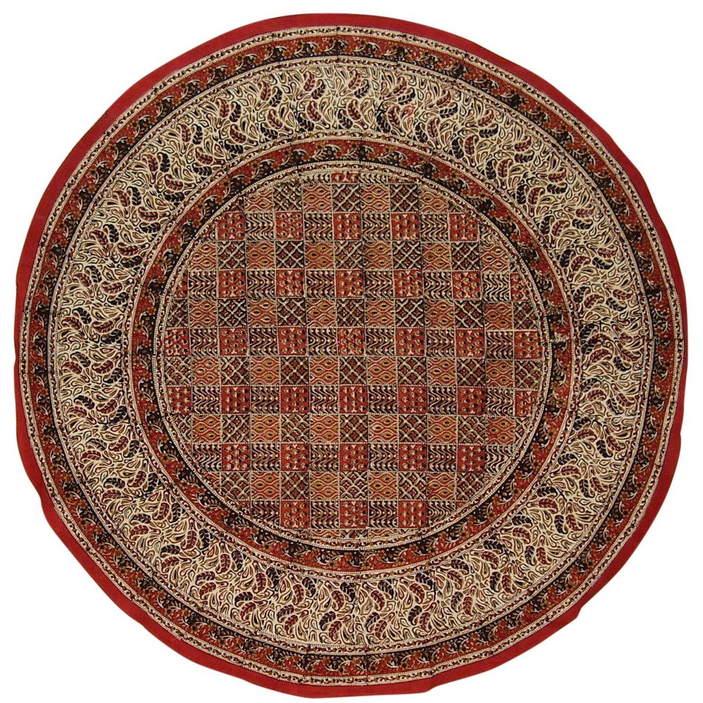 Full Moon Loom Kalamkari Block Print Round Cotton Tablecloth 72" Multi Color