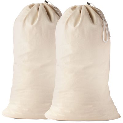 Handy Laundry Cotton Bag, 2 Pack - 24" x 36" - Sturdy, 100% Cotton, Locking Drawstring Closure for Easy Carrying, Perfect Laundry Bag for College Students Living in Dorms.