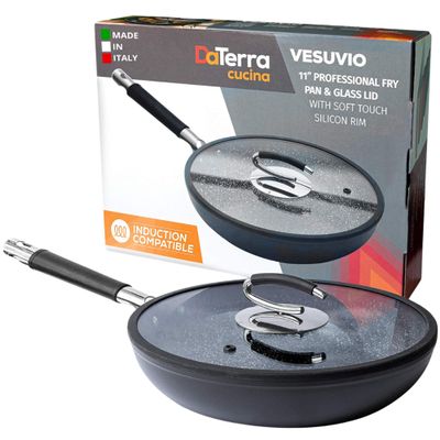 DaTerra Cucina 11" Nonstick Ceramic Frying Pan with Lid  Oven & Induction Safe, High Heat Resistant Nonstick Cookware, Dishwasher Safe, Durable & Stylish - Volcanic Black Speckled  Made in Italy