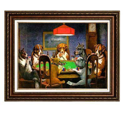 ELITEART-Dogs Playing Poker by Cassius Marcellus Coolidge Oil Painting Reproduction Giclee Wall Art Canvas Prints-Framed Size:22"x26"