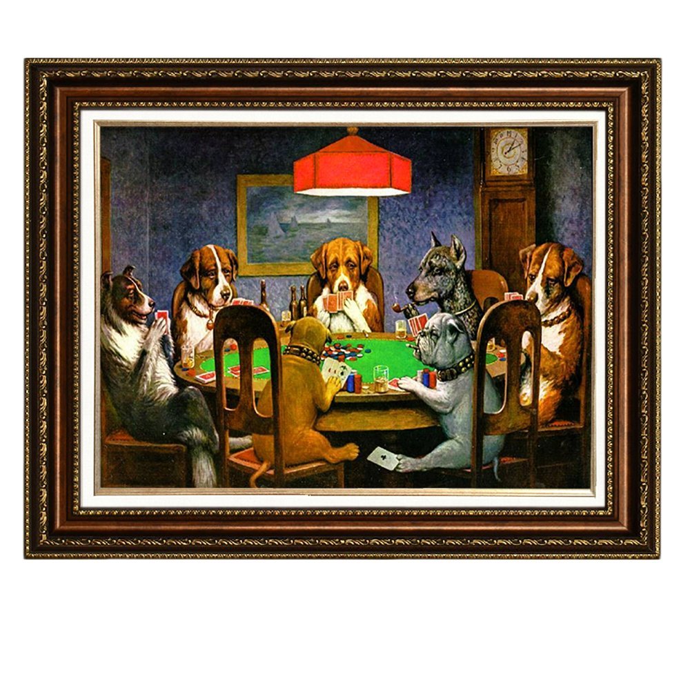 ELITEART-Dogs Playing Poker by Cassius Marcellus Coolidge Oil Painting Reproduction Giclee Wall Art Canvas Prints-Framed Size:22"x26"